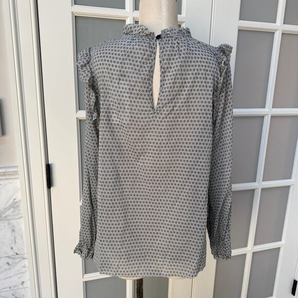 NWT SUNDAYS Alexa Blouse Ruffle Blouse White Gray Cotton Printed Medium - Picture 6 of 6